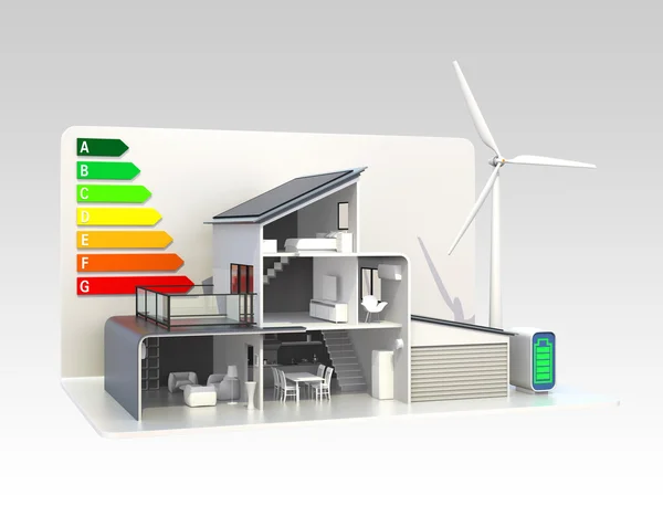 Smart House mit Energieklassifikationstabelle — Stockfoto