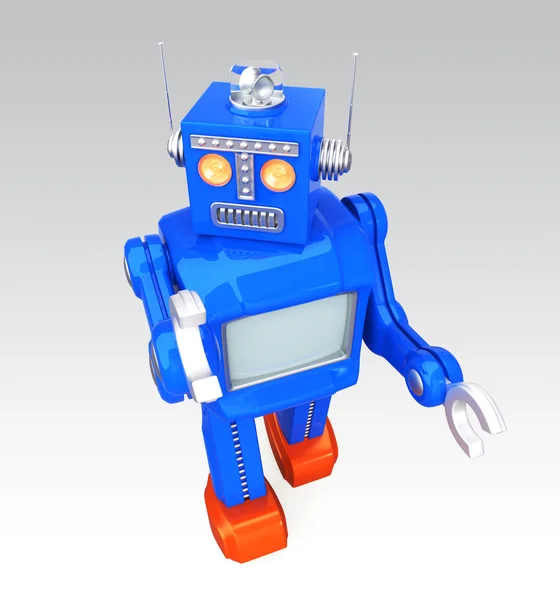 Blauwe vintage speelgoed robot met uitknippad — Stockfoto