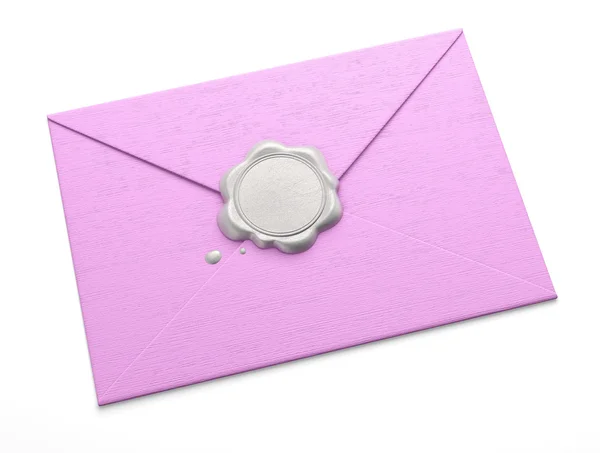 Pink envelope sealed with wax seal — Stock Photo, Image