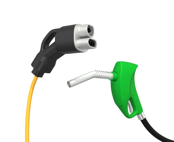 Gas nozzle and electric vehicle quick charger — Stock Photo, Image