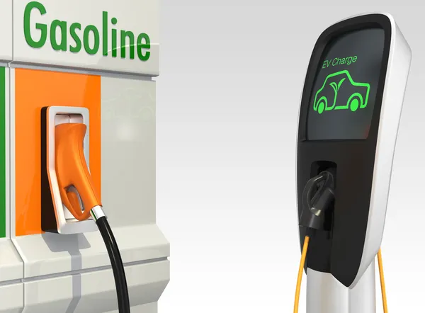 Gas station and electric vehicle quick charger station — Stock Photo, Image
