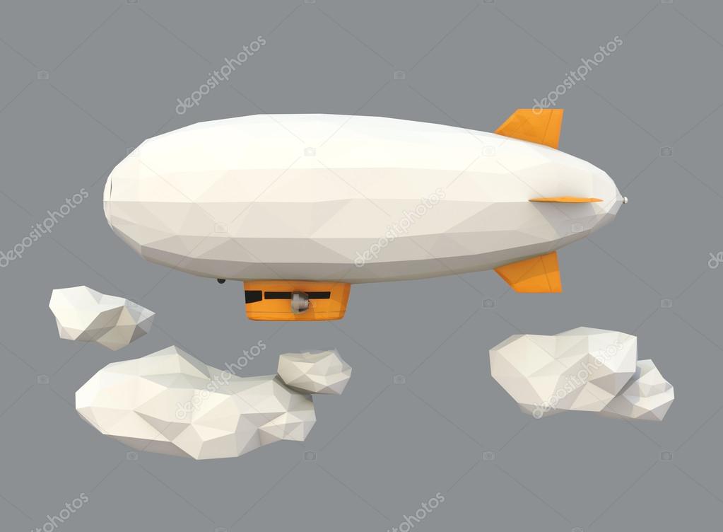 3D low poly blimp on gray background
