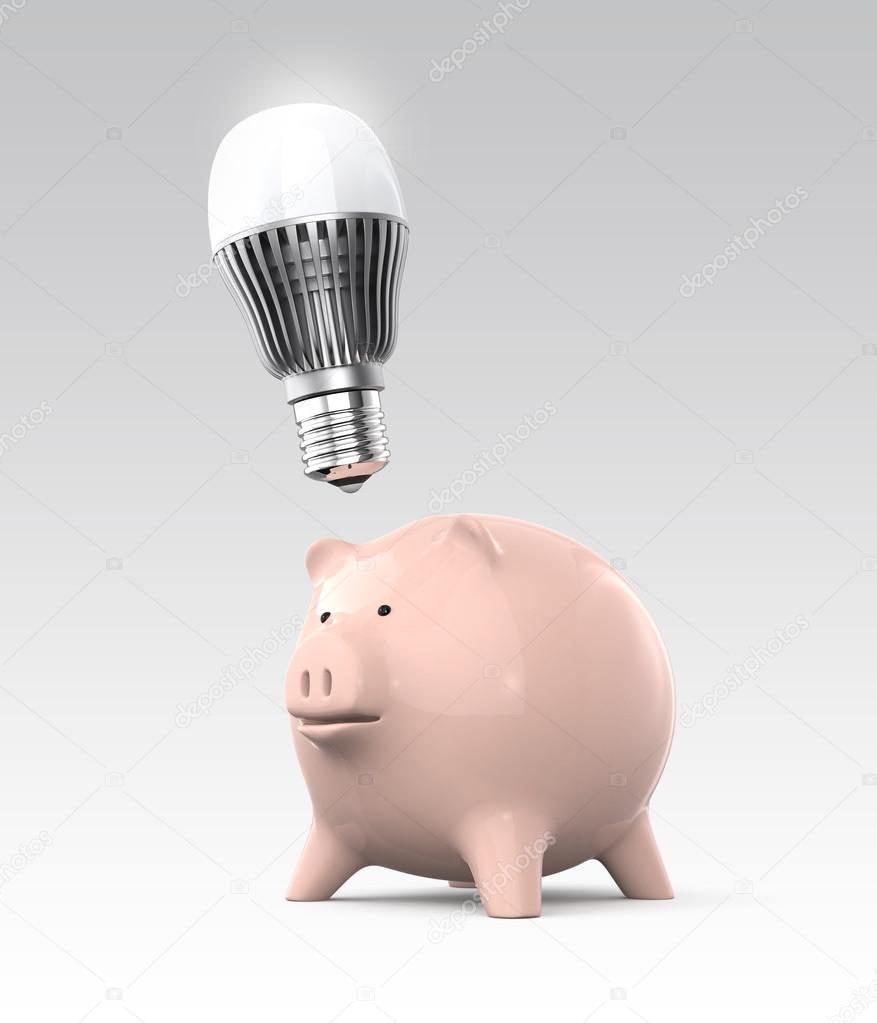 Piggy bank and LED light bulb