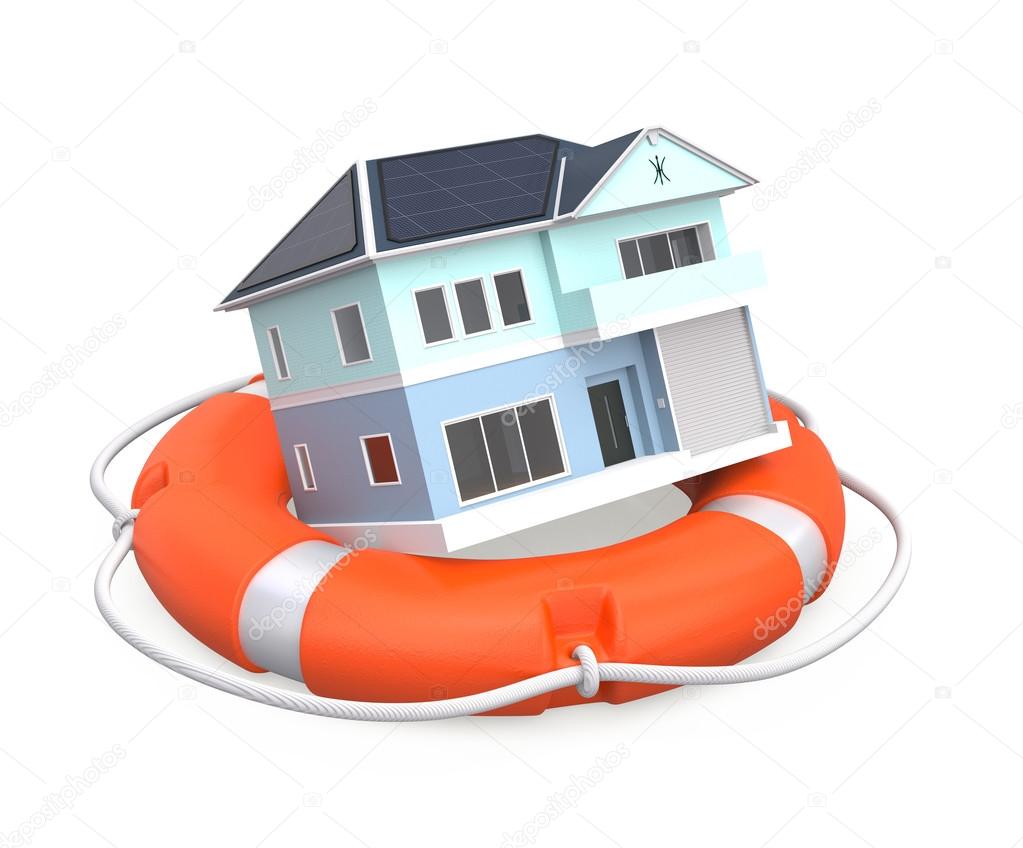 House in lifebuoy for home insurance concept
