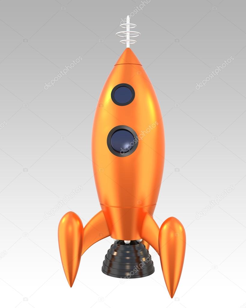 Retro toy rocket taking off to space