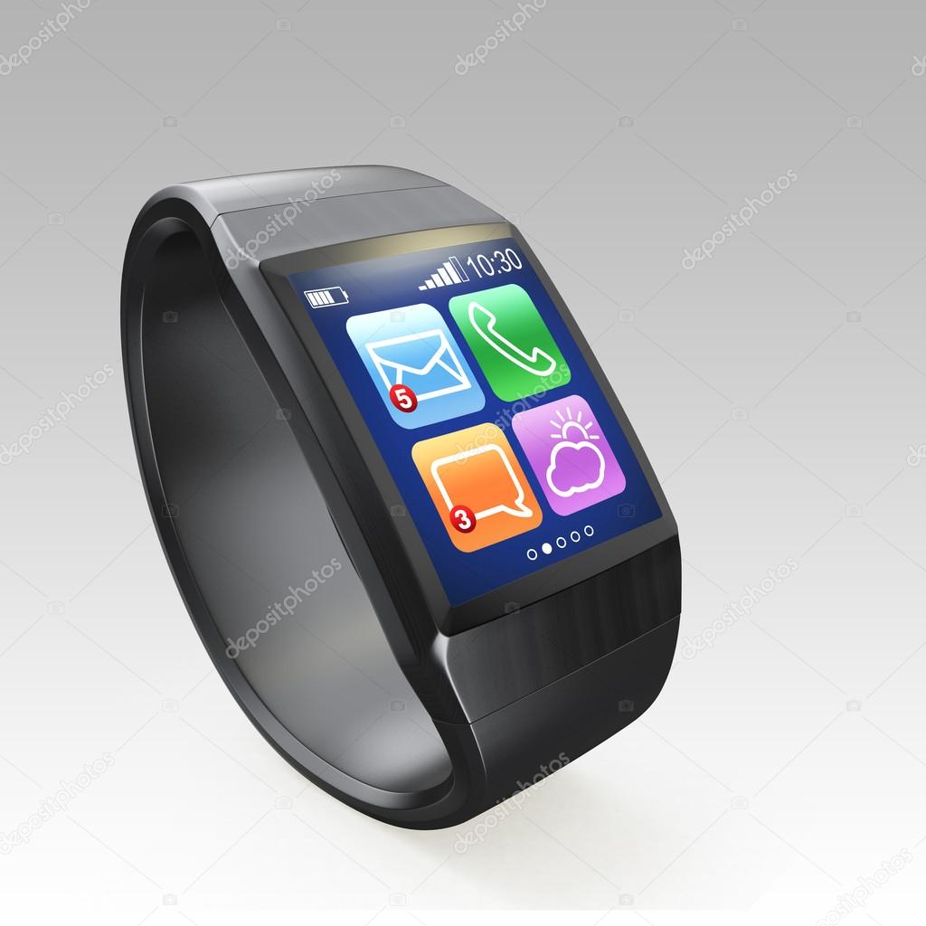Black smart watch isolated on gray background