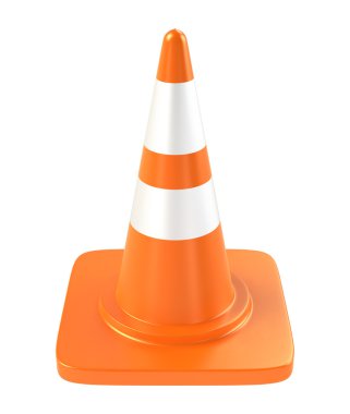 Beyaz arkaplanda trafik konisi izole edildi.