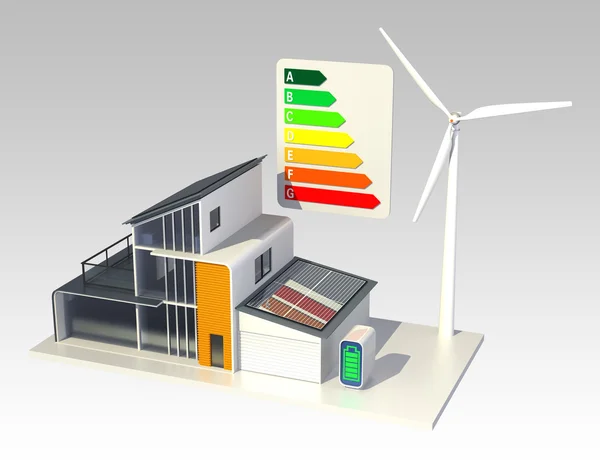 Smart House mit Energieklassifikationstabelle — Stockfoto