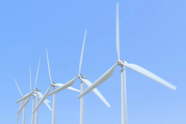 Ряд вітрових турбін, що крутяться на вітрі — стокове фото