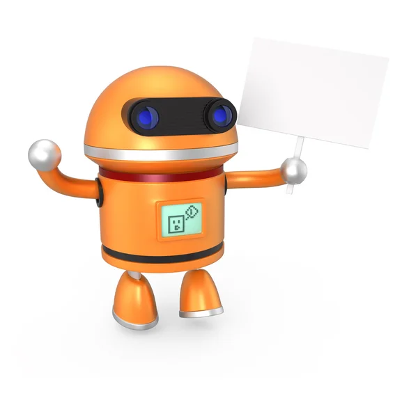 Robot holding a blank sign board — Stock Photo, Image