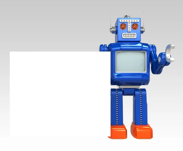 Retro robot Toon een lege message board — Stockfoto