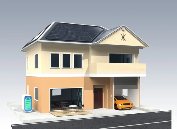 Розумний будинок з системою сонячних панелей — стокове фото