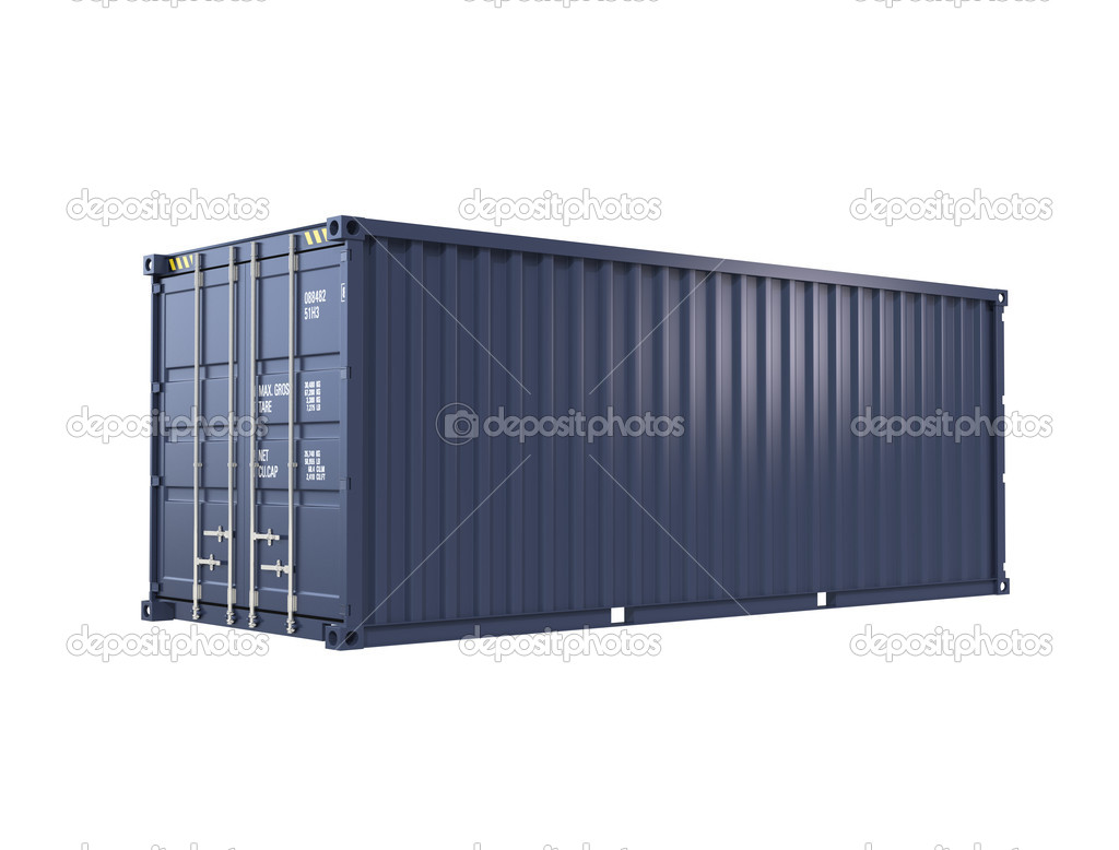 Single blue cargo container with clipping path