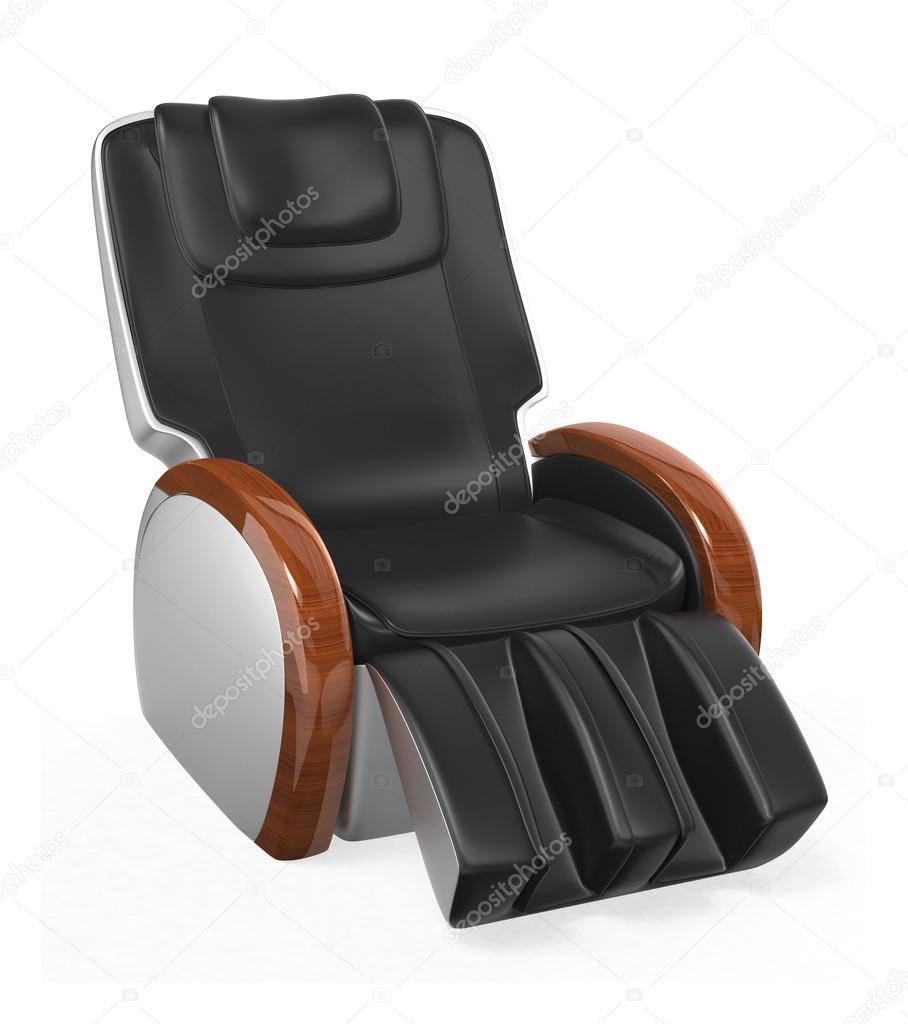 Black leather reclining massage chair with clipping path, original design