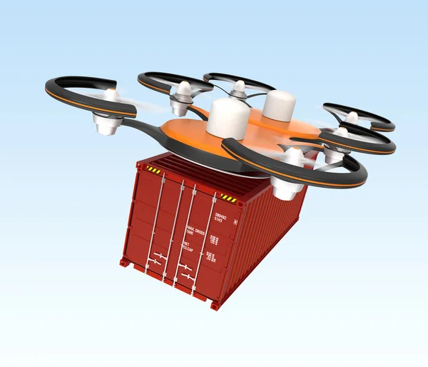 空中无人机携带货物集装箱 — 图库照片