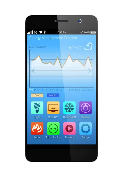 स्मार्टफोन के लिए होम एनर्जी मैनेजमेंट ऐप — स्टॉक फ़ोटो, इमेज