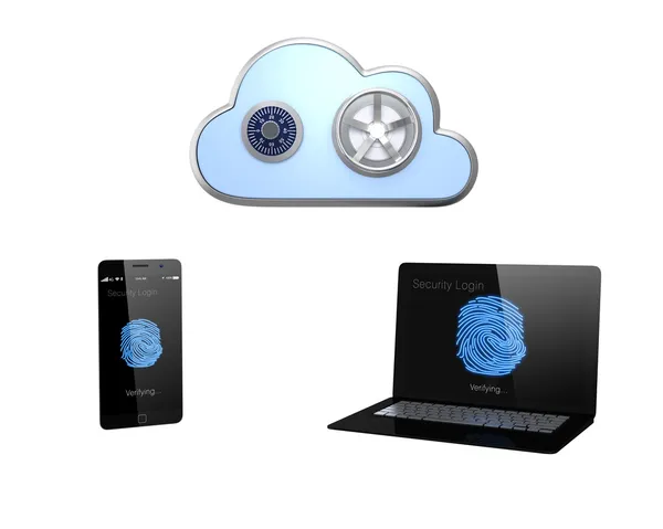 Ujjlenyomat-hitelesítési rendszer részére smartphone és cloud computing — Stock Fotó