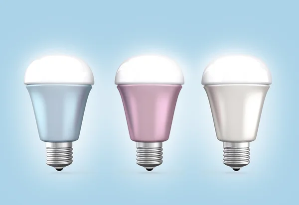 Energy efficient LED light bulbs arranged in line — Stock Photo, Image