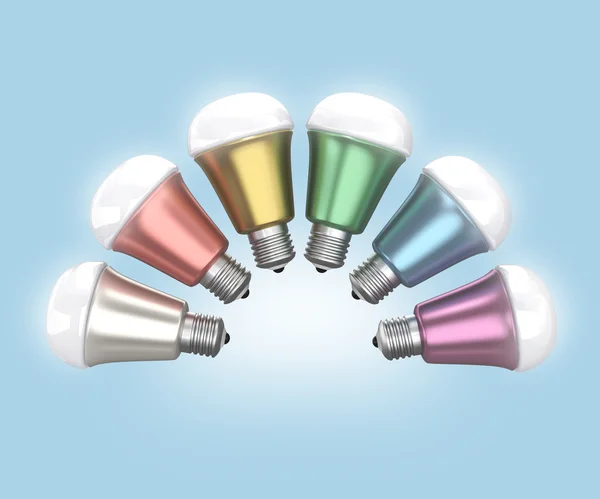 Energy efficient LED light bulbs arranged in fan shape — Stock Photo, Image