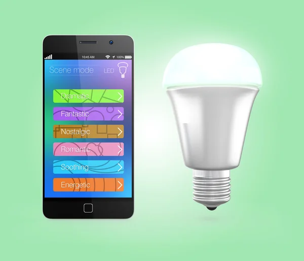 スマート フォンのアプリのコントロール led 照明 — ストック写真