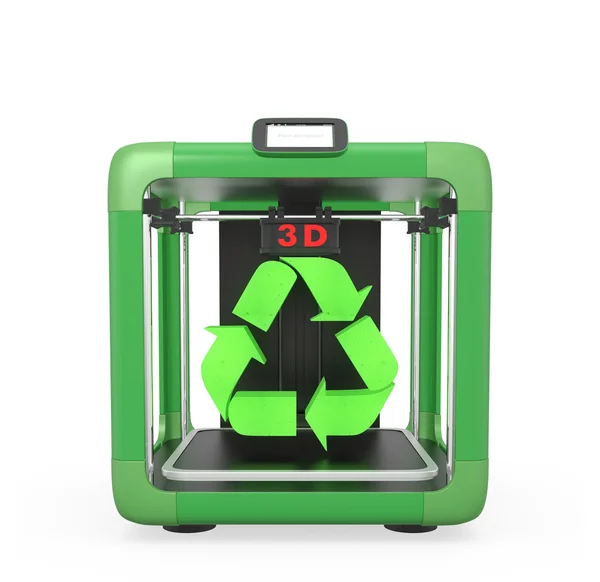 3D printer and recycle mark isolated on white background — Stock Photo, Image