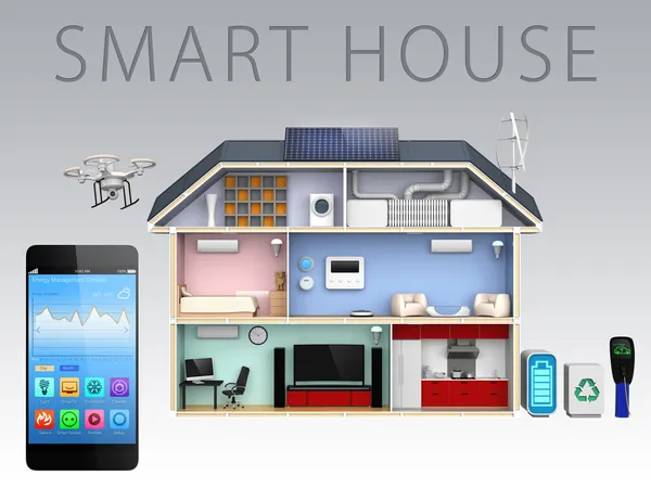 Smartphone app for energy efficient smart house — Stock Photo, Image