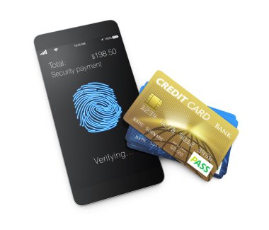 kredi kartları ve parmak izi ile akıllı telefon app tarama