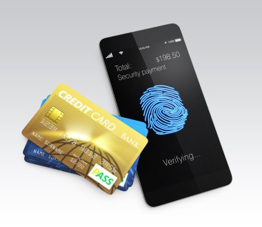 kredi kartları ve parmak izi ile akıllı telefon app tarama