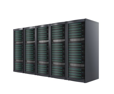 Beyaz arka plan üzerinde izole blade Server satırları