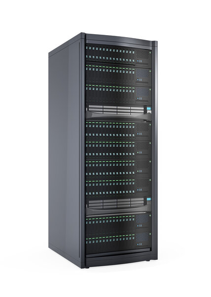 Single blade server rack isolated on white background.