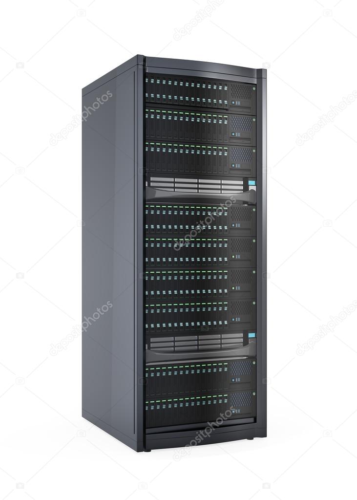 Single blade server rack isolated on white background.