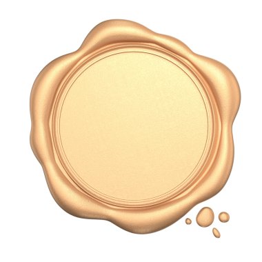 Beyaz arka plan üzerinde izole boş alanı olan altın mum mühür