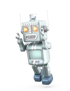 vintage robot uçmaya çalışıyorum. Beyaz arka plan üzerinde izole