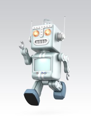 şirin antika robot çalışan. gri arka plan üzerinde izole