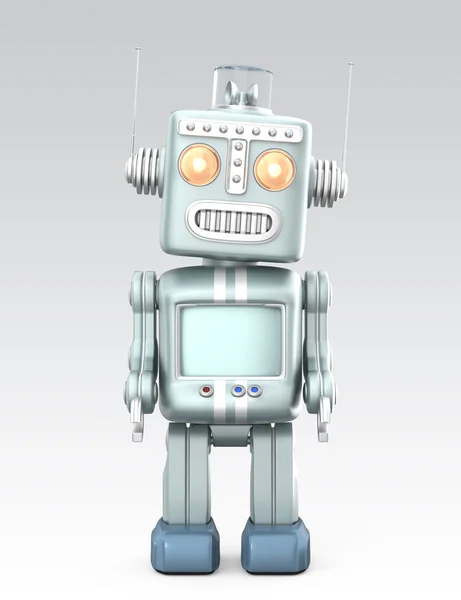 Cute vintage robot running  Isolated on gray background — Stock Photo, Image