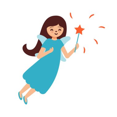 Güzel peri uçuşu. Çizgi film el çizimi Vektör çizimi.