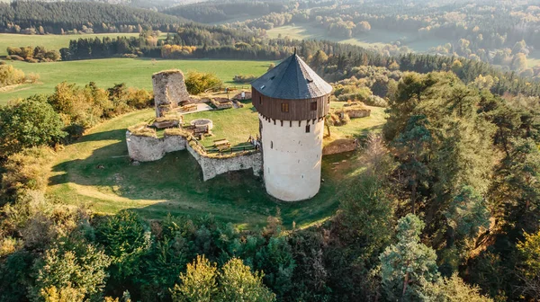 Вид Воздуха Руины Замка Хартенштейн Западной Чехии Средневековый Замок Поздней — стоковое фото