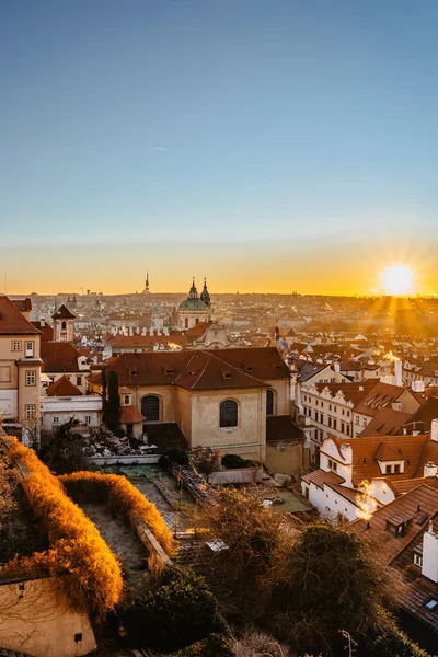 Prague Panorama Nicholas Church Sunrise Czech Republic Postcard View Old — стоковое фото