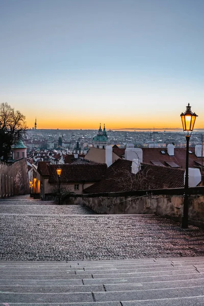 Пустой Город Прага Восходе Солнца Чешская Республика Старая Лестница Пражского — стоковое фото