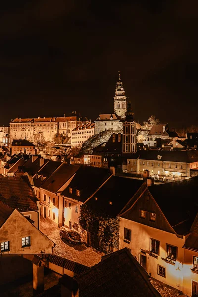 Nigth Blick Auf Cesky Krumlov Tschechische Republik Berühmte Tschechische Mittelalterliche — Stockfoto
