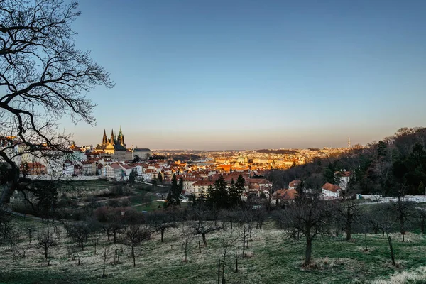 Вид Закат Праги Чехия Панорама Праги Красивая Экскурсия Солнечный Весенний — стоковое фото