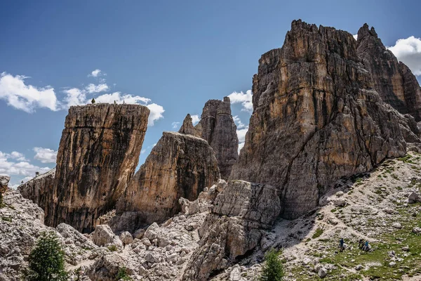 Climbing Cinque Torri Dolomites Italy Five Towers Rock Formations Close — Foto Stock