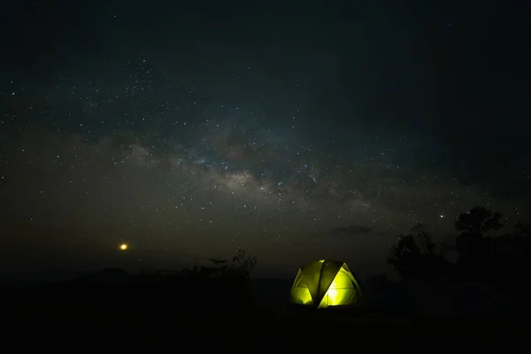 Milky Way Meteor Star Hiking Tent Summer Time — Stock Photo, Image