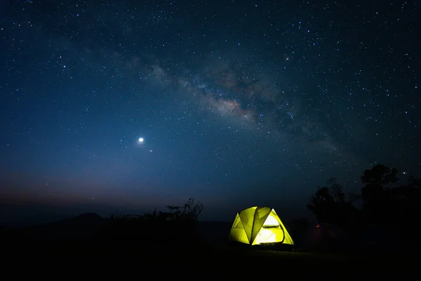 Milky Way Meteor Star Hiking Tent Summer Time — Stock Photo, Image