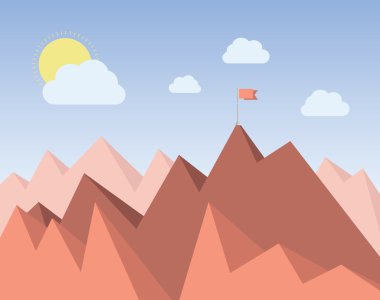 bir dağın tepesinde kırmızı bayrak