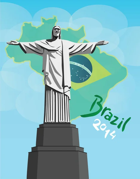 基督救世主雕像与巴西国旗 — 图库矢量图片