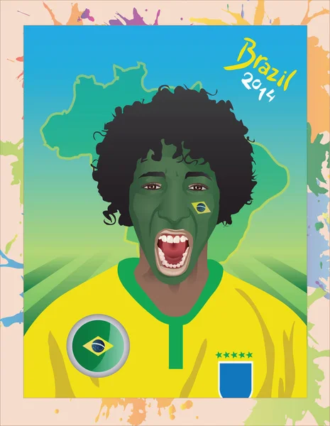 Βραζιλίας ποδόσφαιρο ανεμιστήρα φωνάζοντας — Διανυσματικό Αρχείο