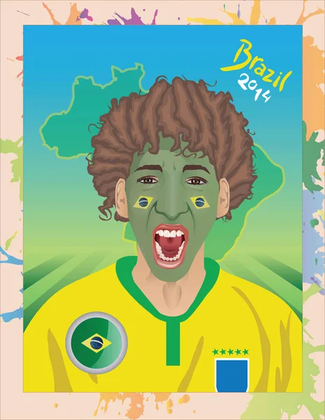 Fan del fútbol brasileño — Vector de stock