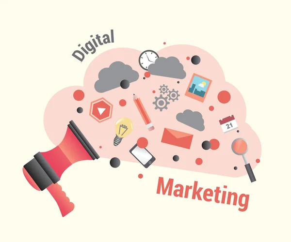 Marketing digital com alto-falante —  Vetores de Stock