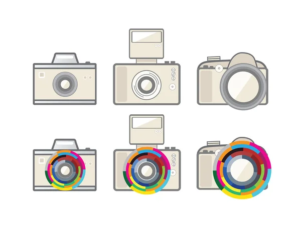 Six camera with colourful zoom — Stock Vector